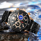 SKMEI 9235 Men Moonphase Stopwatch Stainless Steel Strap Quartz Watch