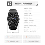 SKMEI 9249 Men Moonphase Calendar Stopwatch Leather Strap Quartz Watch