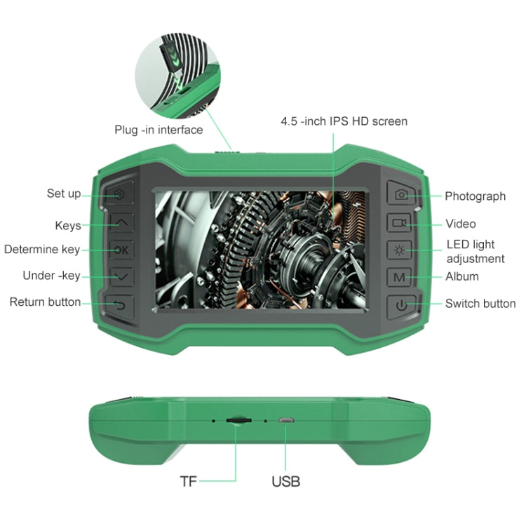 inskam452-2 Dual-lens 4.5 inch IPS Screen 1080P HD Endoscope 200W Pixel Industrial Endoscope,, Hard Cable Length: 1m, Hard Cable Length: 5m