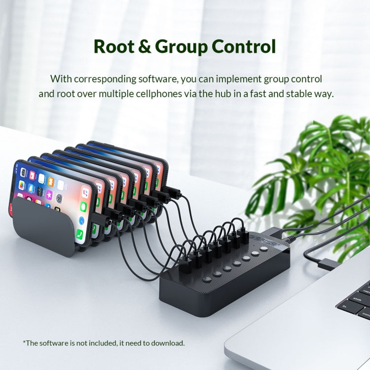 ORICO CT2U3-10AB-WH 10 In 1 Plastic Stripes Multi-Port USB HUB with Individual Switches, CT2U3-10AB-BK US Plug, CT2U3-10AB-WH US Plug