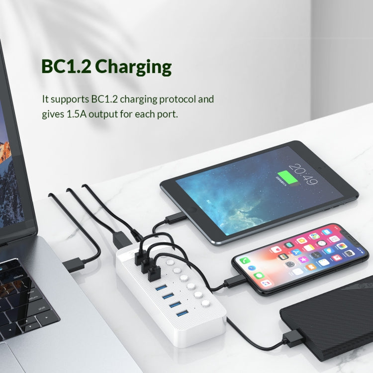 ORICO CT2U3-10AB-WH 10 In 1 Plastic Stripes Multi-Port USB HUB with Individual Switches, CT2U3-10AB-BK US Plug, CT2U3-10AB-WH US Plug