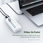 ORICO CT2U3-7AB-WH 7 In 1 Plastic Stripes Multi-Port USB HUB with Individual Switches,, CT2U3-7AB-BK UK Plug, CT2U3-7AB-WH UK Plug, CT2U3-7AB-BK EU Plug, CT2U3-7AB-WH EU Plug, CT2U3-7AB-BK AU Plug, CT2U3-7AB-WH AU Plug
