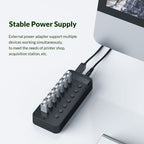 ORICO CT2U3-7AB-WH 7 In 1 Plastic Stripes Multi-Port USB HUB with Individual Switches,, CT2U3-7AB-BK UK Plug, CT2U3-7AB-WH UK Plug, CT2U3-7AB-BK EU Plug, CT2U3-7AB-WH EU Plug, CT2U3-7AB-BK AU Plug, CT2U3-7AB-WH AU Plug