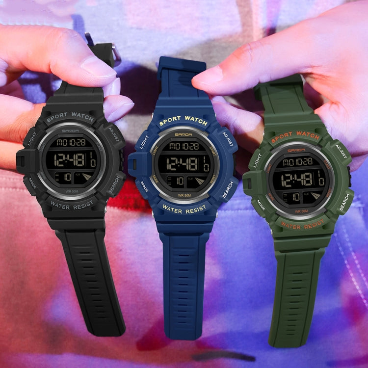 SANDA 2106 LED Digital Display Luminous Alarm Clock Men Outdoor Sports Electronic Watch