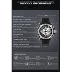 SANDA 3107 Dual Digital Display Luminous Alarm Clock Men Outdoor Sports Electronic Watch