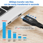 100W USB-C / Type-C 4.0 Male to USB-C / Type-C 4.0 Male Full-function Data Cable for Thunderbolt 3, 0.5m, 0.8m, 1m