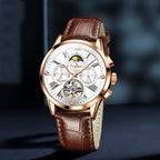 OLEVS 9912 Hollow Flywheel Week Calendar Dial Luminous Mechanical Watch for Men