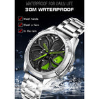SANDA 1065 3D Hollow Out Wheel Non-rotatable Dial Quartz Watch for Men, Steel Belt, Leather Belt, Mesh Belt