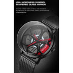 SANDA 1070 3D Oval Hollow Out Wheel Non-rotatable Dial Quartz Watch for Men, Steel Belt, Leather Belt, Mesh Belt