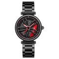 SANDA 1074 3D Hollow Out Wheel Non-rotatable Dial Quartz Watch for Women, Steel Belt, Leather Belt, Mesh Belt