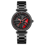 SANDA 1074 3D Hollow Out Wheel Non-rotatable Dial Quartz Watch for Women, Steel Belt, Leather Belt, Mesh Belt