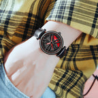 SANDA 1074 3D Hollow Out Wheel Non-rotatable Dial Quartz Watch for Women, Steel Belt, Leather Belt, Mesh Belt