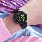 SANDA 1074 3D Hollow Out Wheel Non-rotatable Dial Quartz Watch for Women, Steel Belt, Leather Belt, Mesh Belt