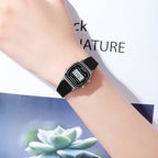 SANDA 6053 Square LED Digital Display Dial Running Seconds Alarm Clock Electronic Watch for Women