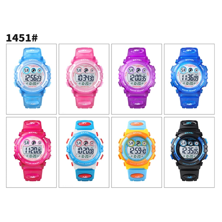 SKMEI 1451 LED Digital Stopwatch Chronograph Luminous Children Sports Electronic Watch, 1451(Transparent Pink Blue), 1451(Transparent Pink), 1451(Transparent Purple), 1451(Transparent Sky Blue), 1451(Transparent Rose Red), 1451(White Shell Blue Circle)...