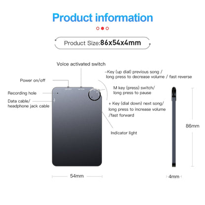 K2 Portable Ultra-thin Card Voice Recorder, 4GB, 8GB, 16GB, 32GB