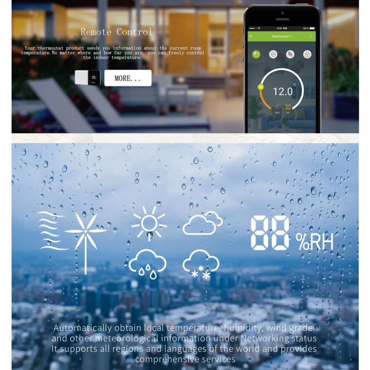 BHT-005-GBLW 220V AC 16A Smart Home Heating Thermostat for EU Box, Control Electric Heating with Only Internal Sensor & WIFI Connection, BHT-005-GBLW