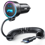 JOYROOM JR-CL07 3 in 1 72W PD USB-C / Type-C + USB Interface Car Charger with USB-C / Type-C Spring Data Cable, JR-CL07