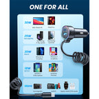 JOYROOM JR-CL07 3 in 1 72W PD USB-C / Type-C + USB Interface Car Charger with USB-C / Type-C Spring Data Cable, JR-CL07