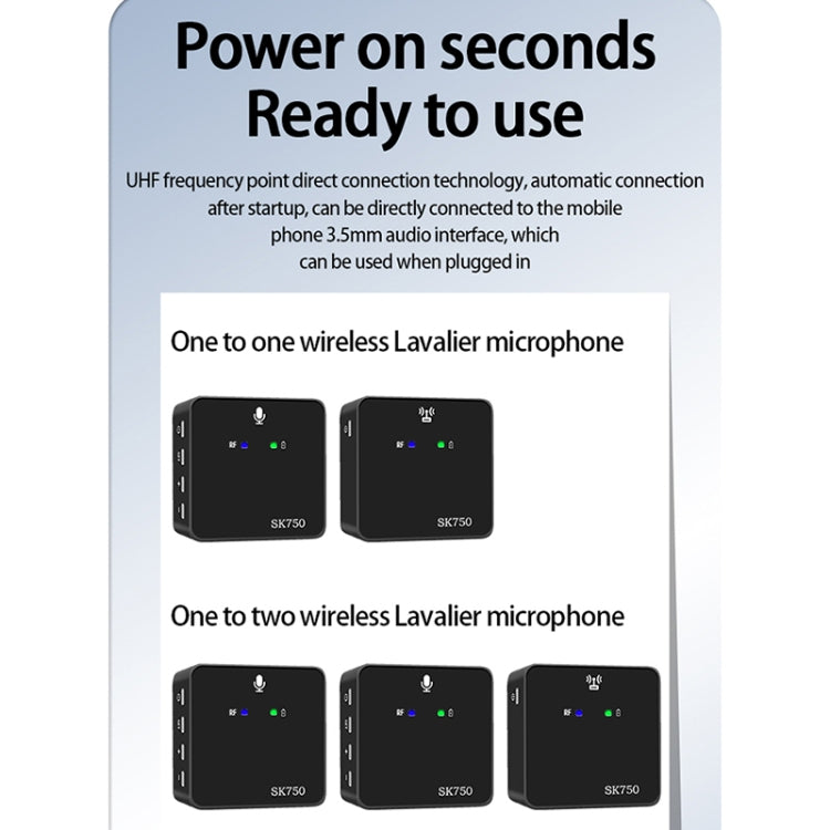 SK750 Type-C Charging One for One Wireless Lavalier Mini Microphone, One for One