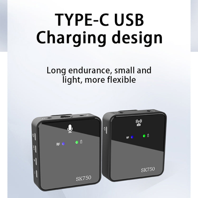 SK750 Type-C Charging One for One Wireless Lavalier Mini Microphone, One for One