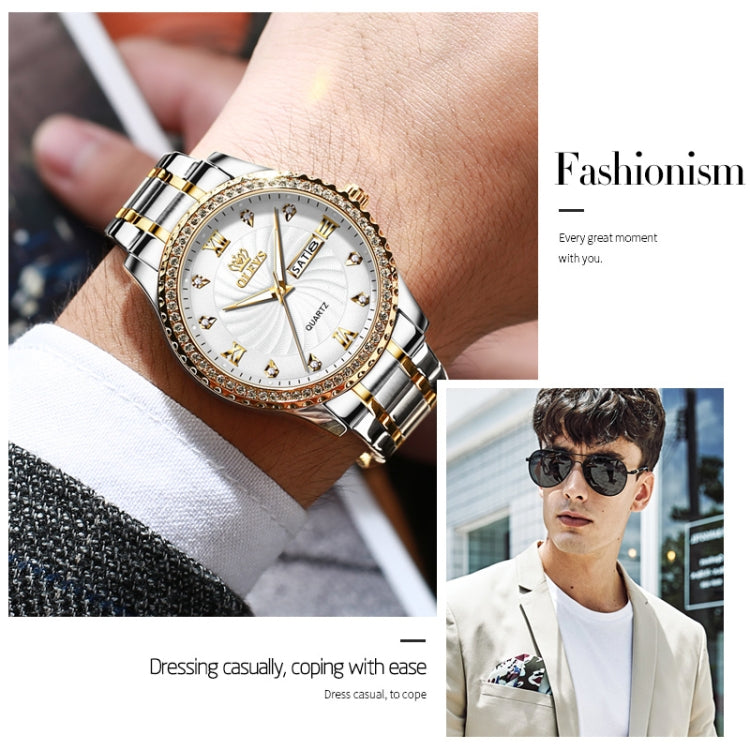 OLEVS 5565 Men Fashion Waterproof Stainless Steel Strap Diamond Quartz Watch