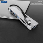NK-3043H 6 in 1 USB-C / Type-C to TF / SD Card Slot + 4 USB 3.0 Female Adapter, NK-3043H