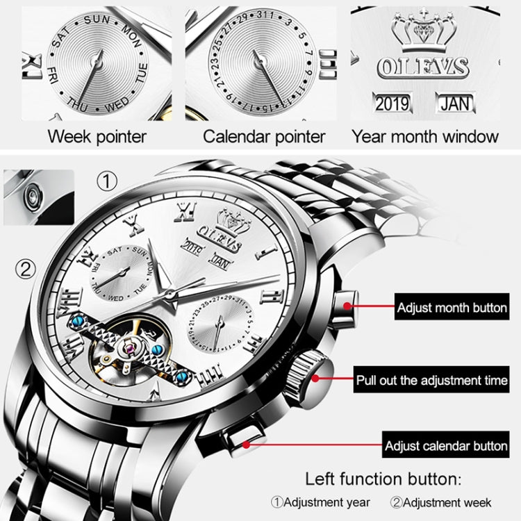 OLEVS 6607 Multi-function Men Big Flywheel Automatic Waterproof Mechanical Watch