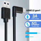 USB 3.2 Gen1 Type-C to USB 3.2 Gen1 Type-C Single Elbow VR Link Cable For Oculus Quest 1 / 2, 3m Single Elbow