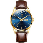 OLEVS 6898 Men Fashion Waterproof Dual Calendar Quartz Watch, Brown Black, Brown White, Brown Blue, Black Blue Leather, Black Leather
