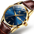 OLEVS 6898 Men Fashion Waterproof Dual Calendar Quartz Watch, Brown Black, Brown White, Brown Blue, Black Blue Leather, Black Leather