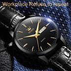 OLEVS 6898 Men Fashion Waterproof Dual Calendar Quartz Watch, Brown Black, Brown White, Brown Blue, Black Blue Leather, Black Leather