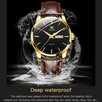 OLEVS 6898 Men Fashion Waterproof Dual Calendar Quartz Watch, Brown Black, Brown White, Brown Blue, Black Blue Leather, Black Leather