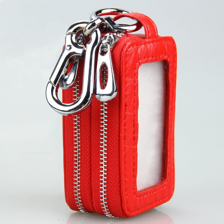 9075 Universal Crocodile Texture Cowhide Double Zipper Car Key Case