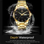 OLEVS 6898 Men Waterproof Luminous Steel Watch Band Quartz Watch, Black Blue Steel, Gold Black, Gold Blue, Gold White, Black Steel