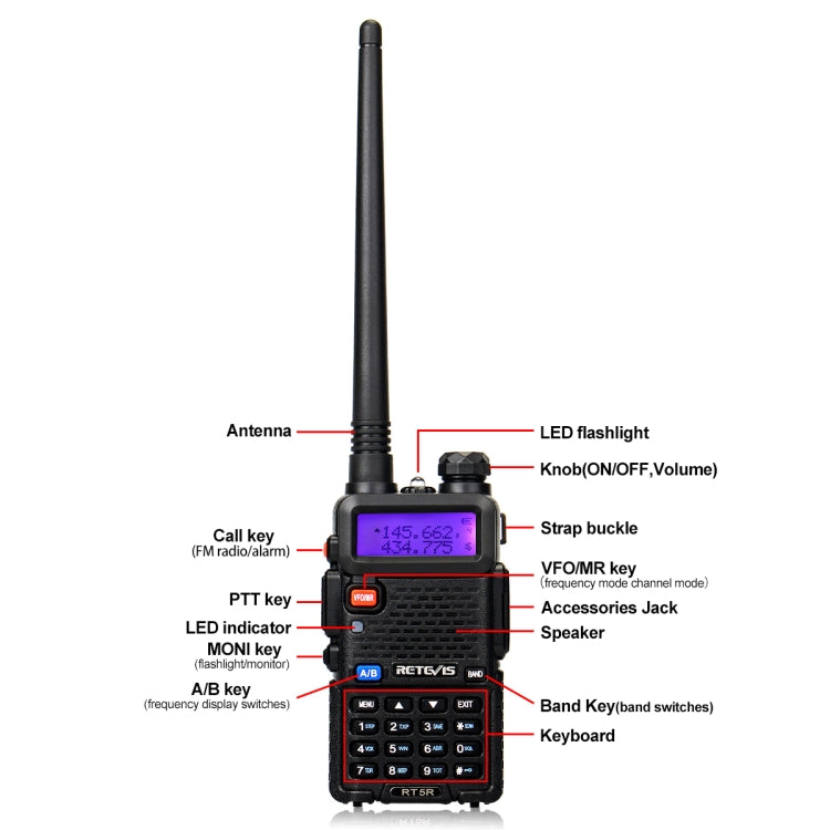 RETEVIS RT5R EU Frequency 144-146MHz & 430-440MHz Handheld Two Way Radio Walkie Talkie, RT5R EU Frequency