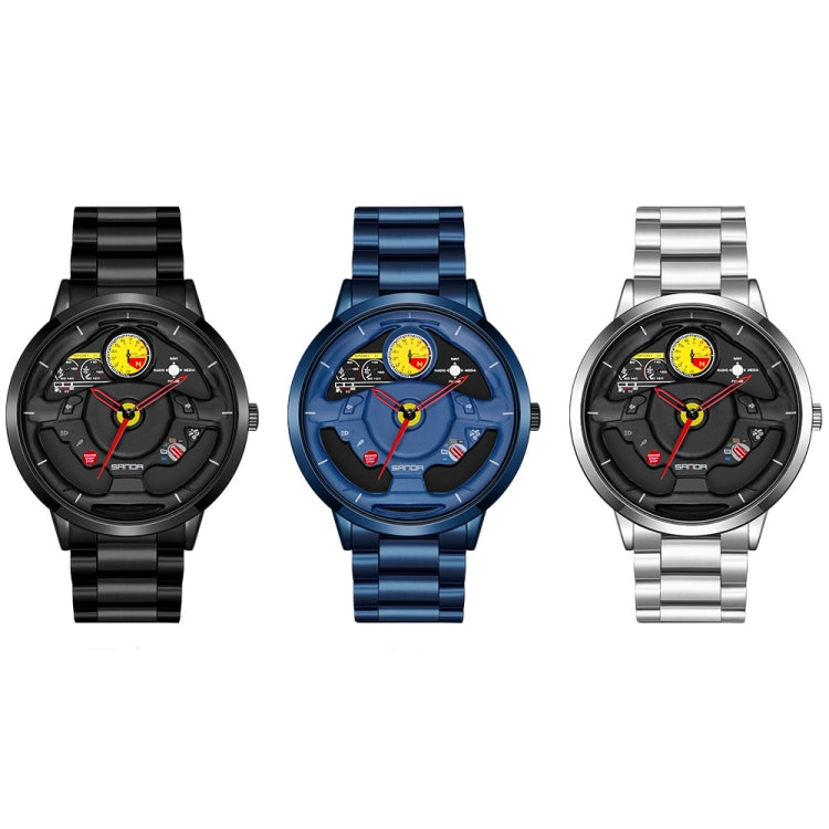 SANDA 1085 Steering Wheel Hollow Dial Waterproof Quartz Watch, Steel Band, Leather Band, Mesh Band