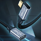 10Gbps USB-C / Type-C Female to Male Elbow Charging Data Transmission Extension Cable, 25cm, 50cm, 1m