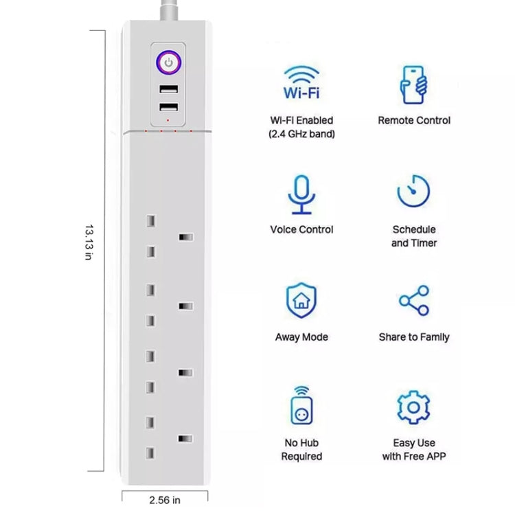 SM-SO306-K 4 Holes + 2 USB Multi-purpose Smart Power Strip, UK Plug, WiFi 10A, WiFi 16A