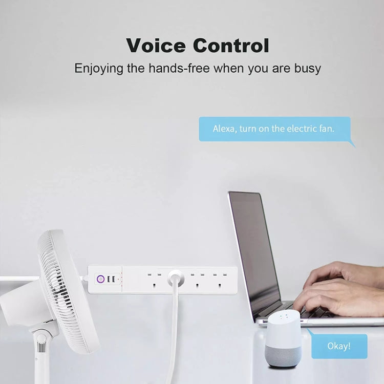 SM-SO306-K 4 Holes + 2 USB Multi-purpose Smart Power Strip, UK Plug, WiFi 10A, WiFi 16A