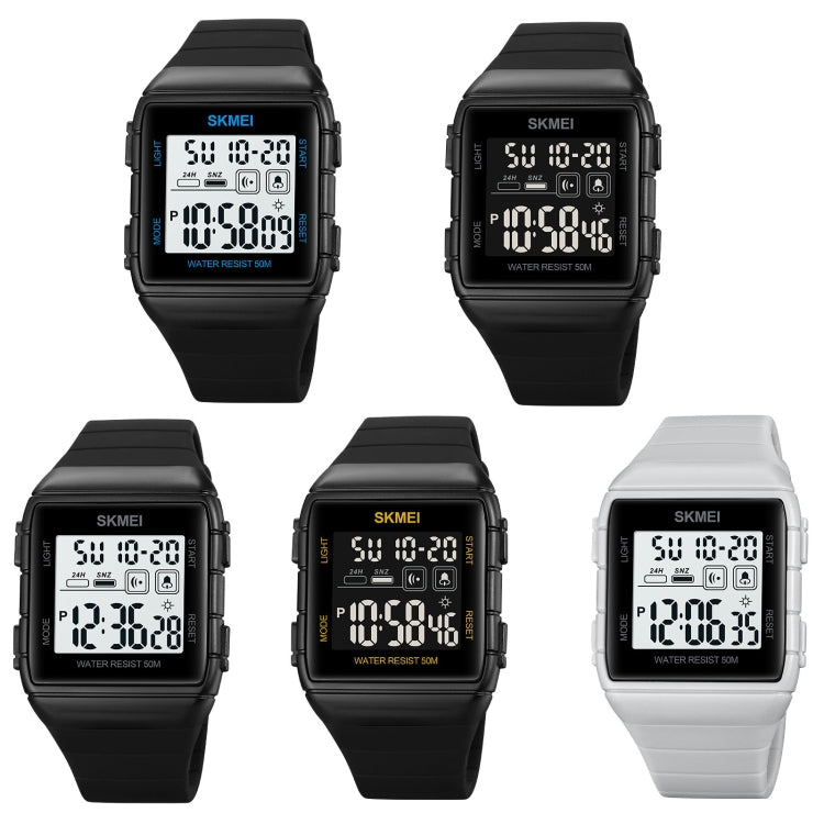 SKMEI 1960 Stainless Steel Buckle Silicone Strap Waterproof Electronic Watch, 1960 Black Gold, 1960 Black and White Machine, 1960 Black and Black Machine, 1960 Blue, 1960 Light Grey