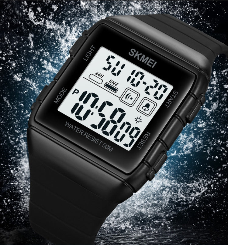 SKMEI 1960 Stainless Steel Buckle Silicone Strap Waterproof Electronic Watch, 1960 Black Gold, 1960 Black and White Machine, 1960 Black and Black Machine, 1960 Blue, 1960 Light Grey
