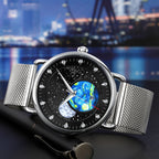 SKMEI 9283 Stainless Steel Buckle Glass Mirror Waterproof Quartz Watch, Steel Belt, Leather Belt