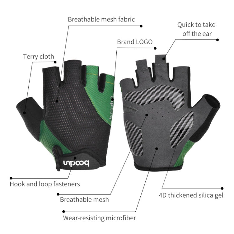 BOODUN 1408 4D Silicone Shock Absorbing Half Finger Breathable Bicycle Outdoor Riding Gloves, M, L, XL