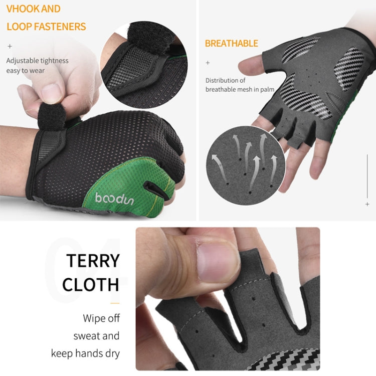 BOODUN 1408 4D Silicone Shock Absorbing Half Finger Breathable Bicycle Outdoor Riding Gloves, M, L, XL
