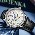 SANDA 7011 Leather Strap Luminous Waterproof Mechanical Watch