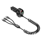 C68 LED Digital Display QC3.0 Fast Car Charger 3 in 1 with Spring Cable, C68 with Spring Cable, C68 (Silver)