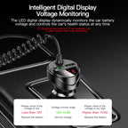 C68 LED Digital Display QC3.0 Fast Car Charger 3 in 1 with Spring Cable, C68 with Spring Cable, C68 (Silver)