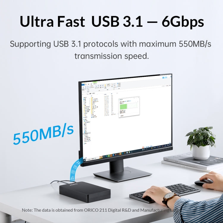ORICO HM25C3 2.5 inch USB3.1 Gen1 Type-C Hard Drive Enclosure, EU Plug, US Plug, UK Plug, AU Plug