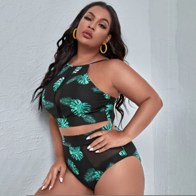 Sexy Plus Size Printed Split High Waist Bikini Swimsuit, XL, XXL, XXXL, XXXXL